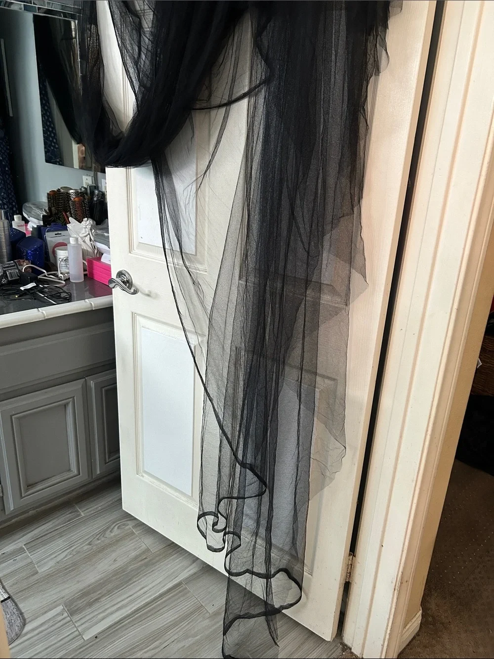 Black Sheer tulle 120” wide. Over 8 yards.